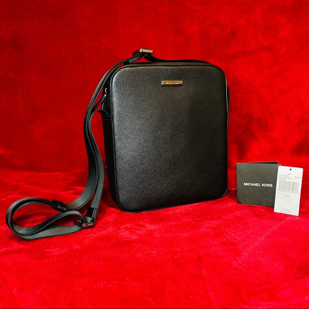 Michael Kors Men’s Andy Flight Bag Black Crossbody - Picture 3 of 15